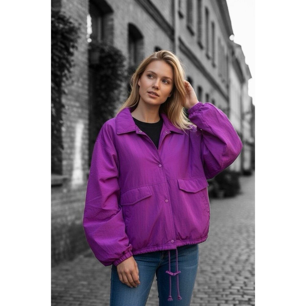 Free People Movement Off The Bleachers Coaches Purple Women’s Jacket Size L - Picture 1 of 10
